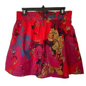 Emmelee For FC Red Floral Lined Skirt 100% Cotton Womens Size Large